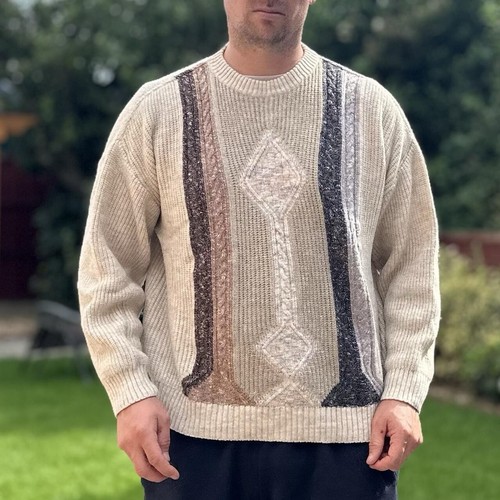 Men cream knitted - men's, jumper
