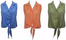 Women's Pure Silk SleevlessTie Front Cropped Shirt in 3 Colours Size 12, 14, 16