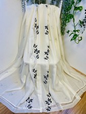 Cream Black Embroidered Floral Trail Voile Pair Curtains 55Wx72D Lined P.pleats