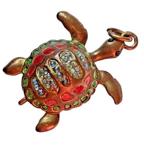 Turtle pendant brass enamel - /,