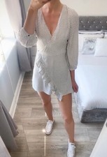Zara White & Black Polka Dot Frill Wrap Skort Style Playsuit Size S