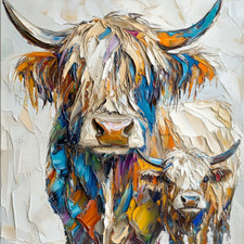 Abstract Highland Cow Oil Art