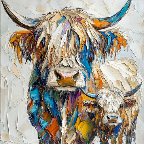 Abstract highland cow oil - cow, art