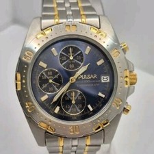 Pulsar Mens Vintage 1990s Chronograph Blue Dial Watch 39mm 