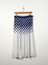 Reiss Skirt Size 12 White Navy Elsa Ombre Diamond Pleated Knife Chiffon Lined