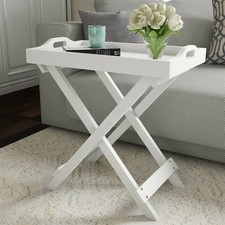 White Wooden Folding Table TV Tray Removable Top End Table Entryway Home Decor