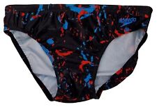 SPEEDO Boys Brief Swimming Trunks Black Blue Red Logo Drawstring Size 10 Yrs S