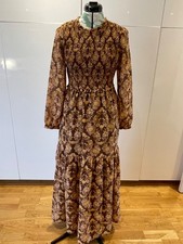 Patrons of Peace tiered brown & yellow floral maxi dress with shirred top, Med