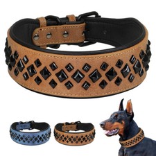 Leather Large Dog Collar Heavy Duty Luxury Thick Studde Pet Collars Anti-Bite