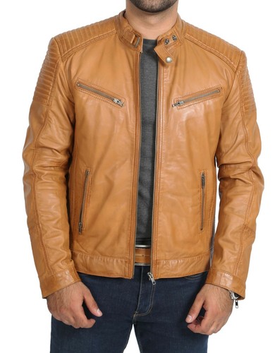Mens tan leather - tan, biker