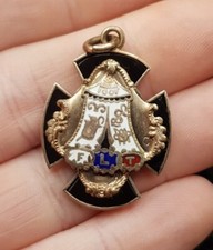 Old Vintage Antique Yellow Metal Enamelled FLT Watch Fob Pendant - Oddfellows 