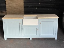 Large Painted 3 Door Belfast Sink Unit Complete With Sink & Solid Pine Worktop