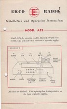 Ecko Radio Model A52 Installation and Operating Instructions Pamphlet Ref 40370