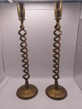 Large Vintage Candle Holders Art Deco Twist Design Brass/Metal 35cm Tall VGC