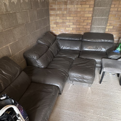 Grey leather corner sofa - corner,