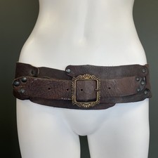Leather belt brown brass clasp - brass,