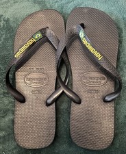 Havaianas Brasil Logo Flip Flip 41/42 U.K. 7.5-8 Ex Cond Black