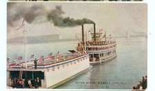 KANSAS CITY, MISSOURI-RIVER SCENE-STERNWHEELER/BARGE-PRE1920-FLAGS-(#112-32)