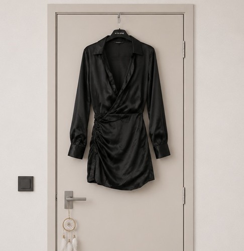 Black satin look collar - satin, dress