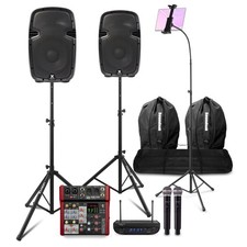 SPJ-1000ABT Karaoke Speaker Setup with Mixer, Microphone, Stands and Bags