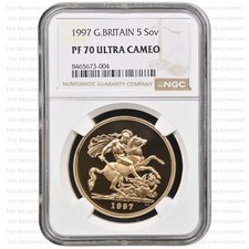 1997 Gold Proof Five Pounds £5 NGC PF70 Ultra Cameo