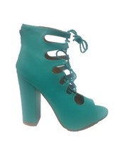 WOMENS LADIES HIGH HEEL ZIP UP PEEP TOE CUTOUT LACE UP SUMMER SANDAL SHOES