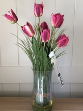 Pink Tulips in glass vase Artificial Flower Arrangement by Ruckley Great Gift
