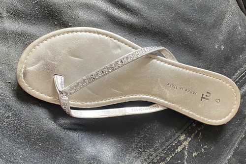 Silver beaded flip flops - silver,