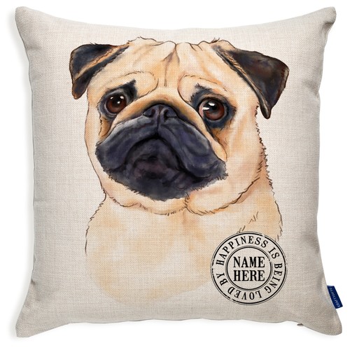 Personalised pug cushion cover - pug,