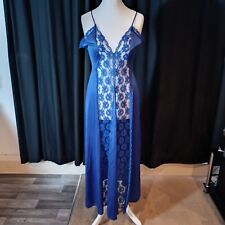 VAL MODE SILKY NYLON NIGHTIE BLUE NIGHTGOWN SEXY VINTAGE LINGERIE SIZE MEDIUM