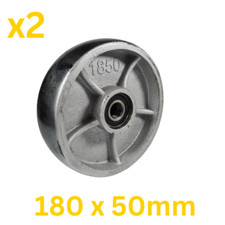 X2 PALLET PUMP TRUCK STEER WHEELS  Black Polyurethane on Iron Hub D180 x 50mm