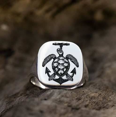 Turtle anchor signet ring 925 - turtle,