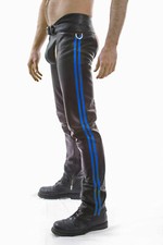 Men's Real Leather Chaps Bikers Chaps Detachable Codpiece & Colored Side Stripes