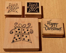 EMBOSSING STAMPS x3 wrapped presents & Happy Christmas stamp. Used once!