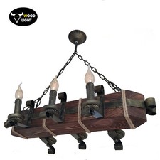Gothic lamp wood ceiling lamp made of jute rope. Wooden chandelier 