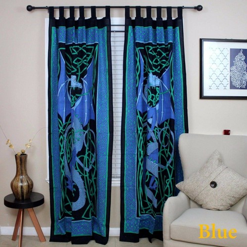Blue celtic dragon curtain - blue, –