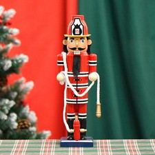 14 inches Fireman Figurine Red Team Uniform Nutcracker Holding with Ropes