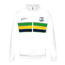 Ayrton Senna Official Formula 1 Men's Retro Tricot Stripe Full Zip Jacket White