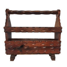 Vintage Magazine Rack Carved Wood Medieval Rustic Dark Wood Magazine Holder UK