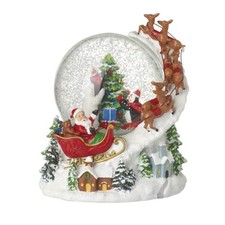 Heaven Sends Santa Flying His Sleigh Musical Christmas Snow Globe Decoration