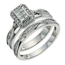 H Samuels Palladium 950 0.33 Ct Perfect Fit 2 Ring Bridal Set Sz I 5.1g