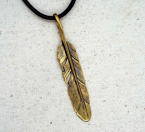 Bronze eagle feather - eagle, pendant