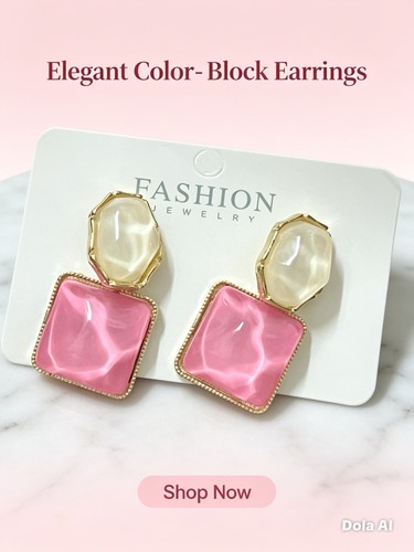 Pink white square round drop - pink,