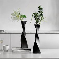 Set of 3 Modern Geometric Vases, Stylish Matt Black Ceramic Vase for Living Room