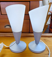 Pair of Ikea White Glass Electric Frosted Tulip Table Lamps B9419 1990s Kryolit