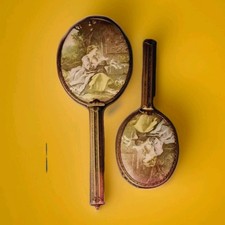 Vintage Vanity Set Dressing Table Brass Decorative Mirror And Brush -  Antique 