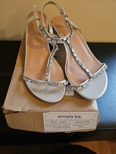 Simply Be Silver Jewelled Ankle Strap Sandals Size 7 Extra Wide Fit