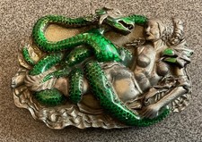 RARE VINTAGE AMERICAN NUDE WOMAN/SNAKE PEWTER BELT BUCKLE.1993 BERGEMOT.230 gram