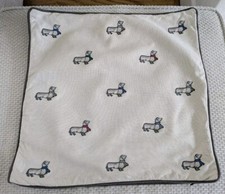 M&S Square Cushion Cover Embroidered Dachshund Dog Cotton/Flax 43cm X 43cm VGC
