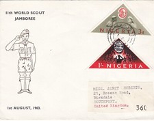 Nigeria - 11th World Scout Jamboree - FDC with 2 triangular stamps 1963